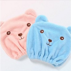 극세사 곰돌이 드라이 타올 헤어 캡 머리 수건 DD-11825, 핑크+블루, 1개