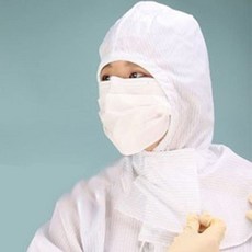 QPRO H-2 크린룸 제전 방진 후드 귀망사형 방진복 클린룸 생산라인 위생두건 안전복, 스카이블루XL, 상세페이지 참조
