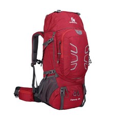 JINSHIWO 登山背包 60L 輕量舒適 防水 減壓背負 戶外露營徒步旅行雙肩背包, 紅色,寬32cm  厚26cm  75cm