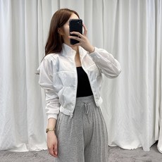 바나나2 여성 하이넥 집업 후드 베이직 크롭 바람막이 (2color)