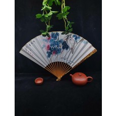 手繪仙鶴摺扇 超薄宣紙扇面, 如圖所示, 1個