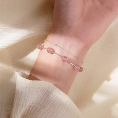 S925 천연 딸기 크리스탈 핑크볼 실버팔찌