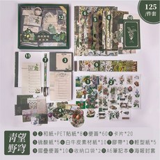 RAYRAYGO【復古手帳禮盒】32款手帳套裝 初學者適用 精美畢業禮物 療癒系文具, 1個, 青望野穹-群島江川, 如圖