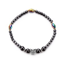 Wendy AB彩貓頭鷹黑膽石磁療能量腳鏈，時尚磁療，舒緩疲勞，增添個人魅力, 1個, AB彩貓頭鷹磁療足鏈