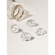 오벨리 순은 실버 콩알 행운 오브제 4종 세트 [두꺼비 돼지 거북이 오리] 3.75g