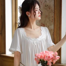 日系宮廷風蕾絲短袖睡裙女夏公主風寬鬆柔軟家居服