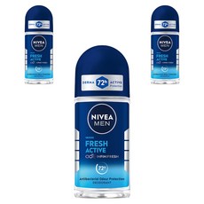 니베아 남성용 프레시 액티브 48H 롤 온 데오드란트, 3개, 50ml