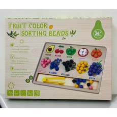 木質桌遊E2H蒙式趣味水果分類 顏色分類認知配對手部精細動作彩珠夾夾樂益智玩具, 1個, 彩盒