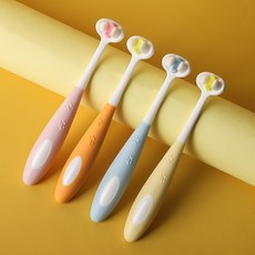 더바른 3D 고양이 강아지 프리미엄 극세모 부드러운 칫솔, 노랑, 2개