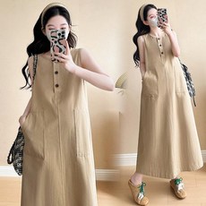 孕婦夏裝休閒無袖純色連衣裙