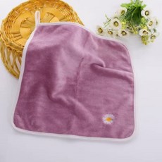 寶寶小雛菊刺繡掛環毛巾 柔軟吸水速乾嬰兒浴巾 棕色兒童洗臉巾, 7025紫红, 1個