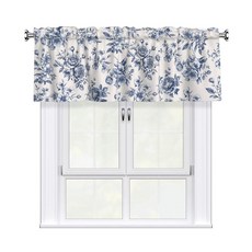 Miaoquhe 창문용 플로럴 밸런스 137.2cm x 45.7cm(54 18인치) 시누아즈리 플라워 블루 및 화이트 짧은 커튼 주방 봄용 빈티지 소형 창문 봉 포켓 침실 다이