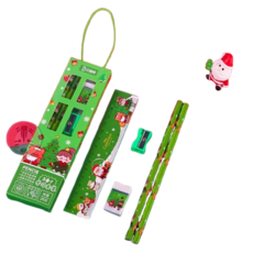 聖誕鉛筆五合一禮盒，兒童繪畫專用，安全無毒，聖誕節禮物首選, B綠色, 1個