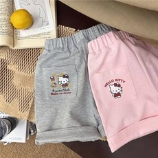 헬로키티 아동 여름 여아 트레이닝 프린트 캐주얼 슬랙스 반바지+준펑이커머스 머리끈
