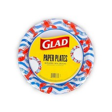 Glad 원형 일회용 종이 접시 랍스터 웨이브 패턴 - 튼튼하고 견고하며 흠뻑 젖지 않고 전자레인지 사용 가능한 장식 접시 저녁 식사 및 일상용 25.4cm(10인치)