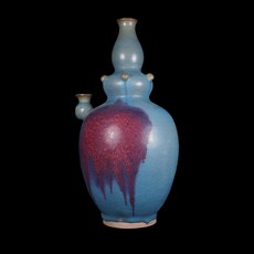 博古珍藏 元．鈞窯天青釉紫斑淨瓶 早期收藏老件花瓶瓷器 博物館級文物