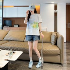 투니스 여성 루즈핏 보카시 캐주얼 라운드넥 반소매 티셔츠