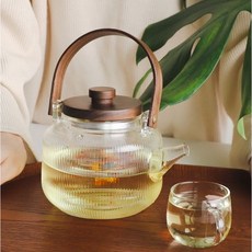 호두나무 내열유리 직화 주전자 증류 필터 티포트, 1L, 이든 내열유리 티포트 (D타입 1L)