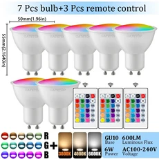 1-10PCS 변경 RGB GU10 LED 스포트라이트 전구 24 키 원격 제어 디 밍이 6W AC220V 110V 침실 거실 램프, 10 7PCS, 01 AC100-240V, 03 RGB 4000K