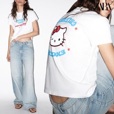 자라 여성 반팔티 헬로키티 HELLO KITTY 2025 SANRIO 워싱 티셔츠 화이트