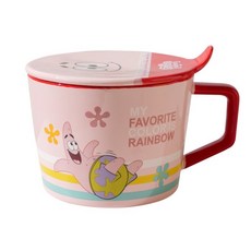 海綿寶寶陶瓷帶蓋泡麵杯碗餐具套裝 情侶款家用生日禮品, 派大星—【紅色】泡麵碗,1000毫升, 1個