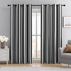 BOHOMOCASA 100% Blackout Curtains – Classic Black and White Stripe Curtais Thermal Insulated Nos