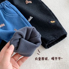 兒童卡通牛仔褲2025新款冬季男童時尚刺繡加絨褲子女童加厚冬裝潮
