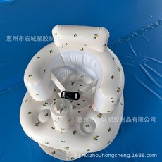 現貨PVC嬰兒餐椅充氣沙發寶寶加厚多功能戶外野餐學座椅帶安全帶, 橄欖花安全帶學座椅