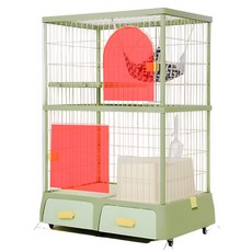 -Nicole寵物-創逸DF 馬卡龍貓籠 台灣正版三層貓籠 貓砂盆 雙層貓籠 大貓籠子 抽屜式貓籠 CSN CT CE, 1個, DF02 卡綠 雙層貓籠【正品原裝箱】　, 卡綠