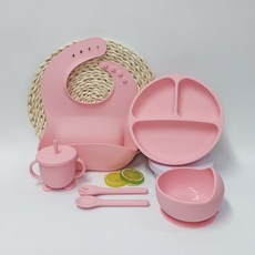 XLEE嬰幼兒硅膠餐具寶寶輔食吃飯訓練硅膠吸盤碗餐盤6件套, 1個, 粉色-6件套裝:無規格