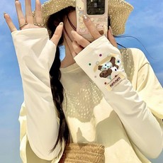 防曬袖套 新款可愛小狗寬鬆防曬袖套女夏季防紫外線遮陽冰絲冰袖騎行開車, 耳機小狗,均碼45cm左右, 1個