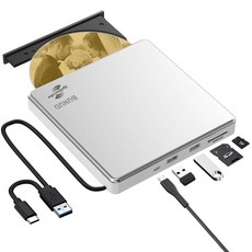 외장 블루레이 CD DVD 드라이브 USB 3.0 타입 C 블루레이 버너 BD 플레이어 읽기/쓰기 휴대용 블루레이 드라이브 슬림 광학 블루 레이 CD DVD 리더기 노트북 P, 실버