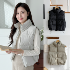 VIVAJS 여성 패딩조끼 하이넥 경량 감성 베이직 패딩 조끼 하단 스트링 따뜻한 보온 베스트 vest