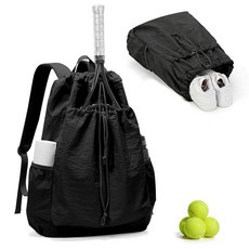 143818 Coofay 여성용 테니스 가방 남성용 피클볼 백 비치 라켓 드로스트링 백팩 배드민턴, 블랙