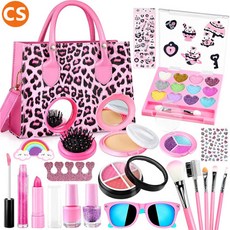 핑크 프린세스 호피 핸드백 리얼 어린이 화장품 세트 메이크업 코스메틱 아이섀도우 색조화장품 생일 크리스마스 조카 선물, 1개