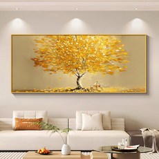 황금 보석십자수 비즈 대형 돈나무 도안 재물 가로형, 예술적 유화 캔버스, 125 x 50cm, 골든트리 D