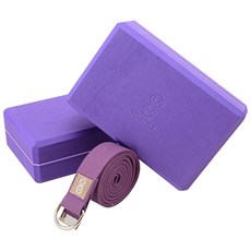 VITASTYLE 台灣製加厚紫色瑜珈磚棉繩套組 (2瑜珈磚+1瑜珈繩), 紫色, 1個