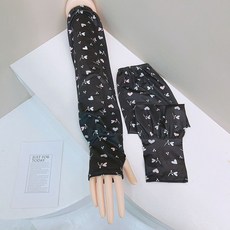 寬鬆版冰絲防曬袖套 女款騎行護手套, 小心心冰袖1雙*黑色, 1個