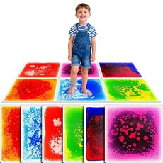 유아용 감각 액체 바닥 매트 - 6피스 놀이 팩 30.5cm x 30.5cm(12인치 12인치) 정사각형 퍼즐 매트 용암 벽돌 댄스 스텝 유치원 교실용 몬테소리 그로스 모션, 유아용 감각 액체 바닥 매트 - 6피스 놀이 팩, 30