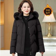 中老年連帽大毛領加絨加厚棉襖 冬裝新款媽媽羽絨棉外套 中長款洋氣棉服