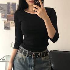더한땀 글램 여성 여리핏 데일리 7부 티셔츠