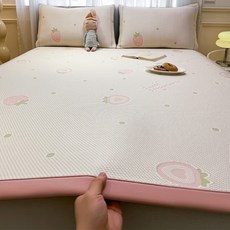 夏天冰豆豆凉席床笠三件套2026新款夏季空调席可水洗单人软席子, 凝膠注入記憶棉, 床席款-草莓甜心-淡粉