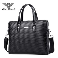 VFAN AMANI 商務公事包 男士牛皮電腦包, am-8 橫款手提黑單包