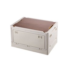 戶外露營收納箱側開門野營木蓋折疊箱收納盒家用車載後備箱儲物箱, 1個, 白色木蓋
