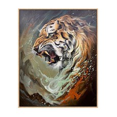 【TangZhen】유화그리기 유화그리기세트 호랑이 울부짖다 산림diy 디지털 유화 거실 서재 현관 호랑이 장식 괘화 수제 채색 아크릴 그림, 730036, 30x40cm블랙액자+물감+붓, 1개