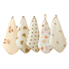 qinyu 新生兒洗臉巾 純棉柔軟紗布毛巾 嬰兒手帕 寶寶擦手巾 卡通小方巾