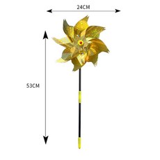 優選好貨 驅鳥風車 鐳射反光風車 8片風車葉 果園菜園嚇鳥器 趕鳥風車 會場佈置 果園草坪陽台花園裝飾, 金色, 1個