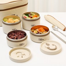 스피세프 휴대용 304 스텐 도시락통 전자레인지 도시락, 1개, A베이지4단