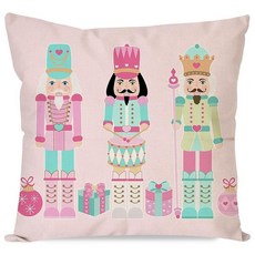 PANDICORN 크리스마스 베개 커버 45.7 x 45.7cm(18 x 18인치) 핑크 호두까기 인형 크리스마스 장식 파스텔 캔디랜드 크리스마스 파티 장식 겨울 휴일 다채로운