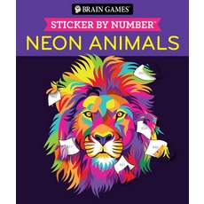 (영문도서) Brain Games - Sticker by Number: Neon Animals Paperback, Publications International,..., English, 9781639385058